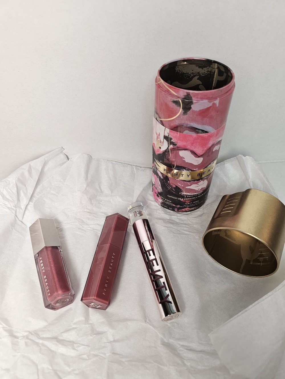 NEW Fenty Beauty Pink Lip Trio with Pink & Gold Decorative Tube